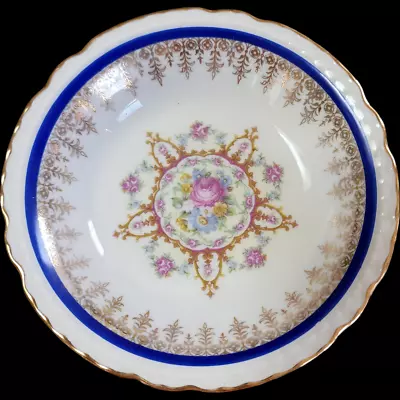 5  Embassy Vitrified China American Floral Center Cobalt Blue Band Gold Filigree • $8.99