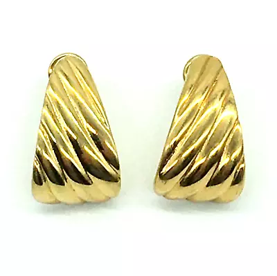 Vintage Monet Stud Earrings Gold Tone Sleek Slanted Ridges Classic 80s 90s • $12.32