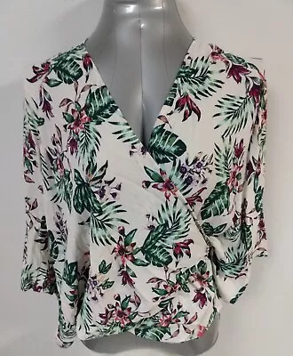 Wrap Around Summer Top Tropical Flowers Palm Sz Sm By  C  Midriff Tie • $5.99