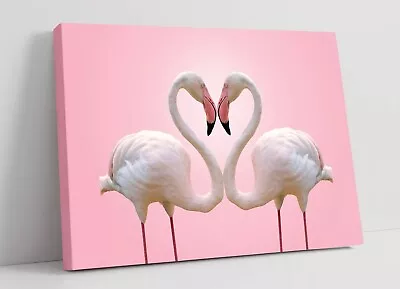 Flamingo Love Heart Home Bedroom Decor Canvas Wall Artwork Pic Print • £17.99