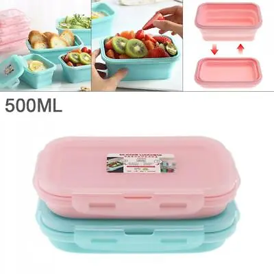 Silicone Food Lunch Box Bowl Folding Bento Collapsible Storage Containe Portable • £8.29