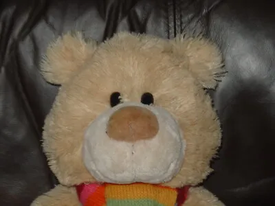 VGC RARE Mothercare Large Beige Teddy Bear Rainbow Scarf Plush Comforter Toy 16  • £12.50