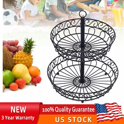 2-Tier Fruit Basket Display Stand Countertop Metal Storage For Bread Decor • $17.10