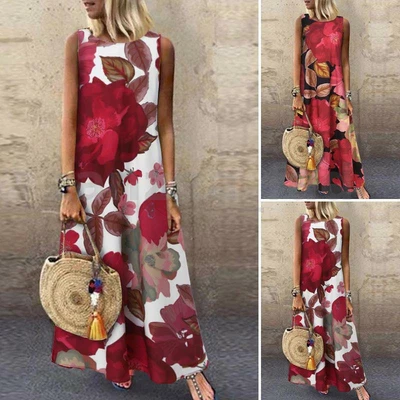 $29.21 • Buy ZANZEA Womens Vintage Floral Sleeveless Party Casual Bohemian Kaftan Maxi Dress 