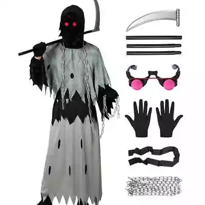 Grim Reaper Suit For Adults Kids Halloween Costume Gray Horror Ghost **UK ** • £14.99