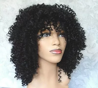 Good Quality Great Volume Natural Black Kinky Curly Afro Full Synthetic Wig - 29 • $11.05