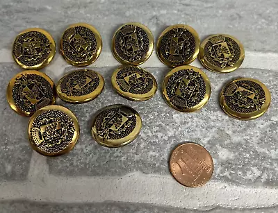 Lot Of 12 Gold Vintage Crest Buttons Flat  Metal  22mm 7/8  Inch Shank • $4.97