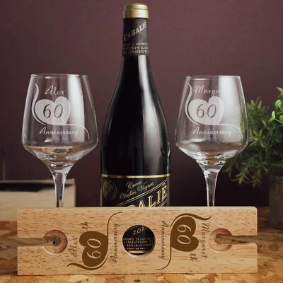 £14.99 • Buy Personalised Diamond 60th Wedding Anniversary Gift For Couple Engraved WineGlass