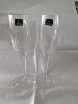 £12.50 • Buy Pair Of Unused Royal Doulton Lead Crystal Diamond  Champagne Flutes Cut Glass