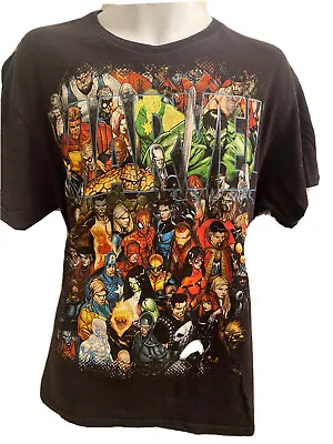 Marvel Characters T-Shirt Size Large Black Collage Of Super Heroes Rare • £29.99