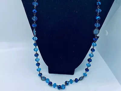 £0.80 • Buy Modern Trifari Blue Lucite & Rhinestone Long Gun Metal Necklace 235