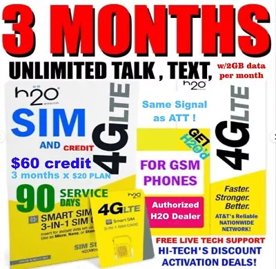 H2O SIM With ⭐ $20 X 3 MONTHS UNLIMITED T/T W/ 3gb Data ✅  2 MONTHS FREE !! ✅ • $29.95