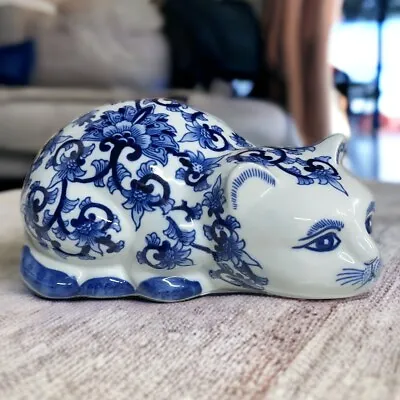 Seymour Mann Pouncing Stalking Cat Figurine Blue White Fine Porcelain VTG 11  • $24