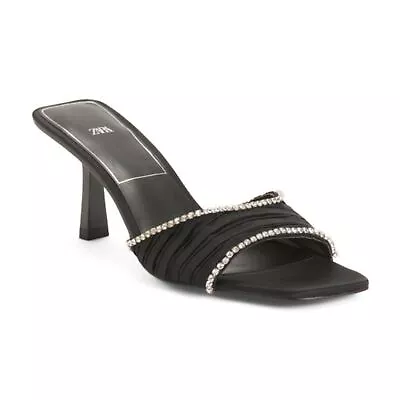 Zara Stud Trim Bling Open Toe Slide On High Heel Dressy Sandals Size EU 38 NEW • $28.80