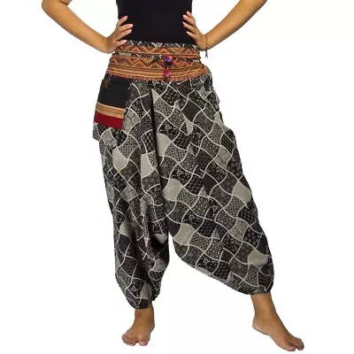 Women's Harem Pants Gray Multi-Patterned Hmong Bohemian Boho Festival Aladdin • $21.95