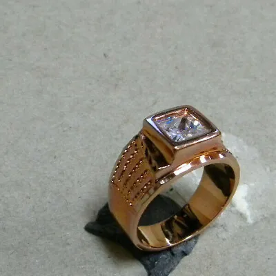 Men's Rose Pink Gold Plated Clear Square Princess Cut CZ Solitaire Ring Size 11 • $15.99