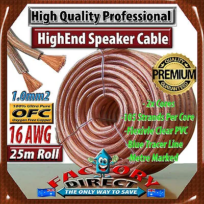 1M Roll HQ Professional 16AWG Gauge 1.0mm2 100% Pure Copper OFC Speaker Cable!! • $1.90