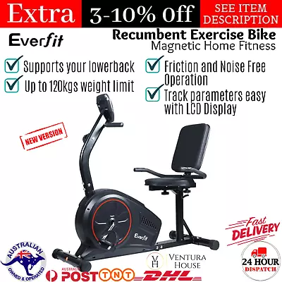 Everfit Magnetic Recumbent Exercise Bike Fitness Sturdy Home Gym Equipment Black • $314