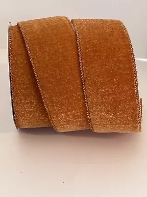 10 Yds - 2 1/2” Wired Antique Gold Velvet Ribbon With A Textured Look • $8.95