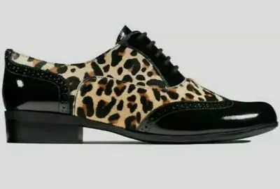 £42 • Buy Ladies Clarks Hamble Oak Leopard Print Brogue Leather Shoes UK Size 5.5 D EU 39