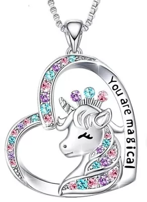 Childrens Girls Unicorn Heart Charm Necklace • £5.99