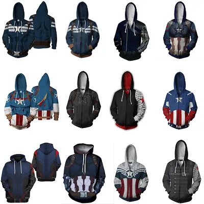 Captain America Winter Soldier 3D Hoodies Superhero Jackets Sweatshirts Costumes • £16.68