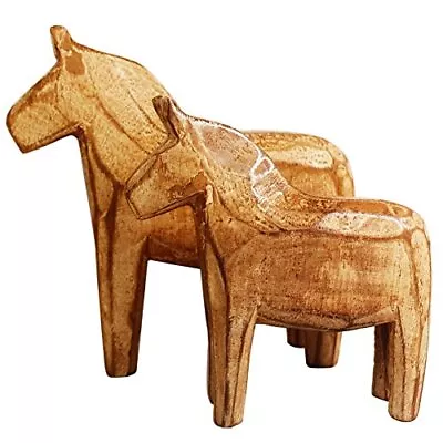 Set Of 2 Neutral Painting Dala Horse Swedish Dala Horse Statue Vintage Unfinishe • $30.07