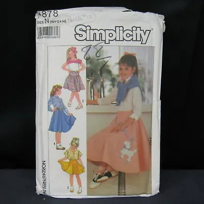 Simplicity Pattern 7878 Girls Poodle Skirt 3 Variation Size 7 8 10 Vtg Cut 1986 • $8.75