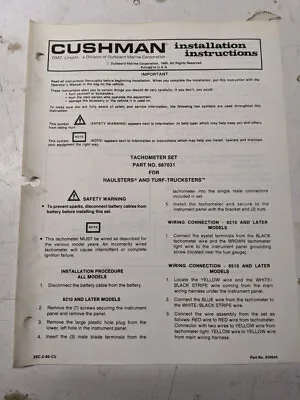 Cushman Installation Instructions Manual Tachometer Set 887031 Turf Truck 85 • $35