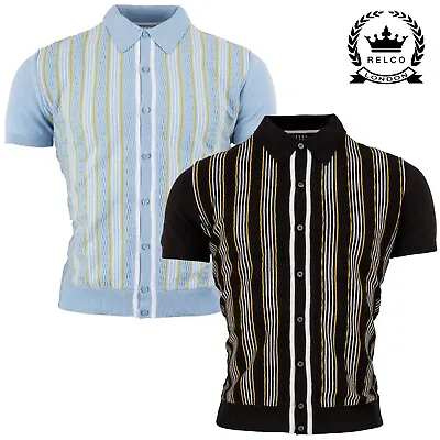 Relco Fine Gauge Knit Polo Shirt Striped Weave Knitted Mod Retro Stripe Mens • £39.99