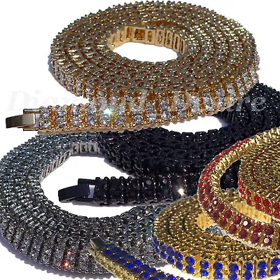 COLORS 2 OR 3 Bling Out Iced Necklace Hip Hop Chain Gold Silver Black Men Row Cz • $15.24