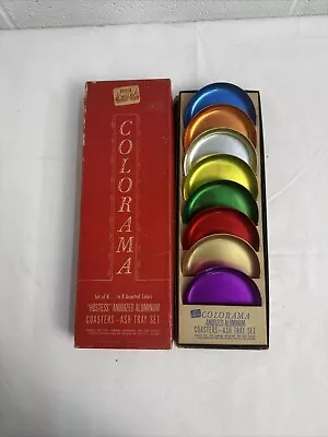 Vintage Heller Hostess Ware Colorama Anodized Aluminum Coasters Ash Tray Set • $85