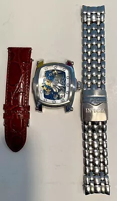 Blue Skelenotized LUPAH Mechanical 48mm Bracelet & Brown Band Invicta Mens Watch • $469