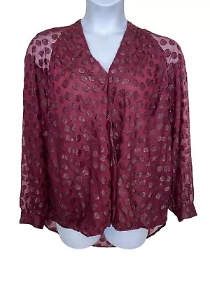 Sheered Lined Blouse By Jennifer Lopez Sz 1X 18 20 Burgundy Top Wrap Surplice • $8