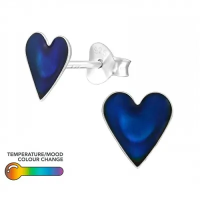 925 Sterling Silver Heart Mood Changing Stud Earrings Boxed • $7.61