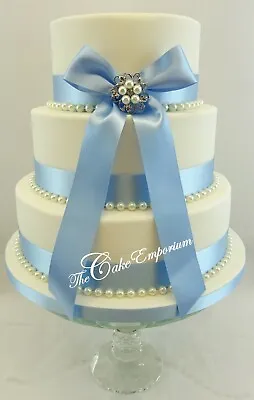 £15.99 • Buy Wedding Cake Pearl Brooch With Ribbon & Pearls Blues & Purples Cake Topper Set