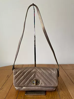 LANVIN Metallic Gold Flap Handbag Shoulder Strap Bag Geometric Stitch Detail • £79.99