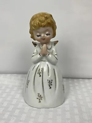 Vintage Angel Japan Ceramic White Robe Christmas Praying W/ Wings Bell Figurine • $18.88