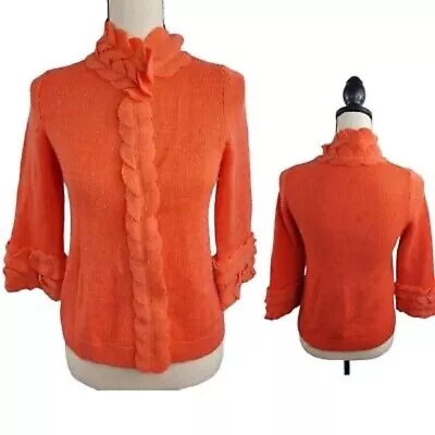 Anthropologie MOTH Wool Sweater Cardigan Leaf Details Coral Size Medium • $17.42