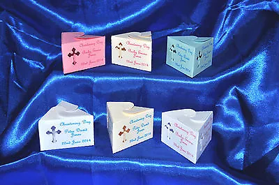 £5.50 • Buy Personalised Christening Favour Boxes Handmade Die Cut 4 Colours
