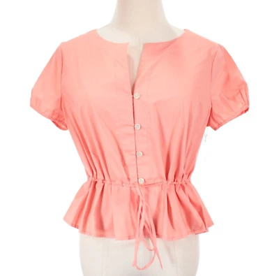 $149.99 • Buy Staud NWOT Short Sleeve Button Down Blouse Size Medium Solid Pink Cotton Blend