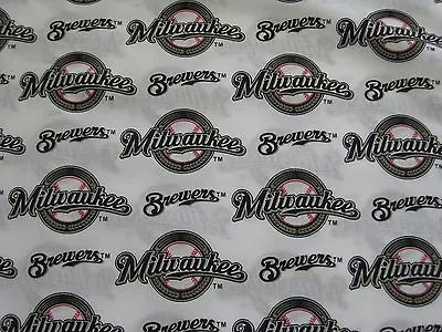 MLB Milwaukee Brewers White Baseball Fabric 1/2 Yard - 18 Inches X 56 Inches • $24.99