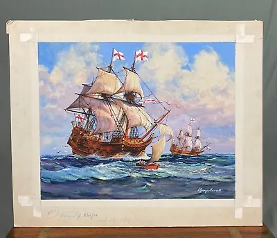 1950s Seascape Watercolour Elizabethan Galleon By Richard Granger Barrett • £145