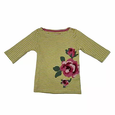 Mini Boden Toddler T-Shirt Yellow Stripe Floral Embroidered Size 2-3 Years • $12.99