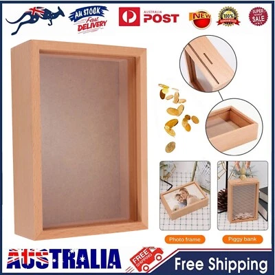 5 Inch Photo Frame Wooden Piggy Bank Coin Saving Money Box Kids Adults Gifts AU • $15.96