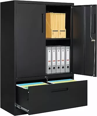 Vertical Lateral Metal Storage File Cabinet With Drawer Steel Locke Home Office • $265.99