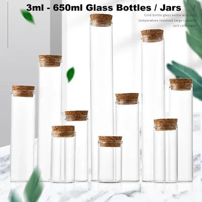 3ml - 650ml Tiny Wish Glass Bottles Empty Kitchen Wedding Cork Bottle Vials Jars • $6.99