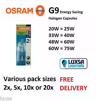 £5.40 • Buy 240V Bulb Osram G9 Halopin ECO Halogen Capsule 20W, 33W, 48W, 60W Push Fit
