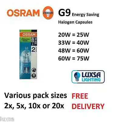 £5.40 • Buy Osram G9 Halopin ECO Halogen Capsule 20W=25W, 33W=40W, 48W=60W, 60W=75W