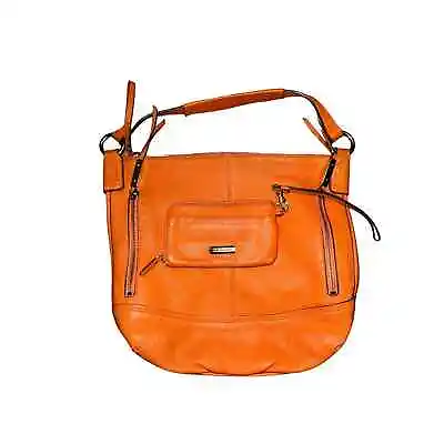 B.makowsky Genuine Leather Orange Purse Handbag Gold Tone And Coin Bag • $44.50